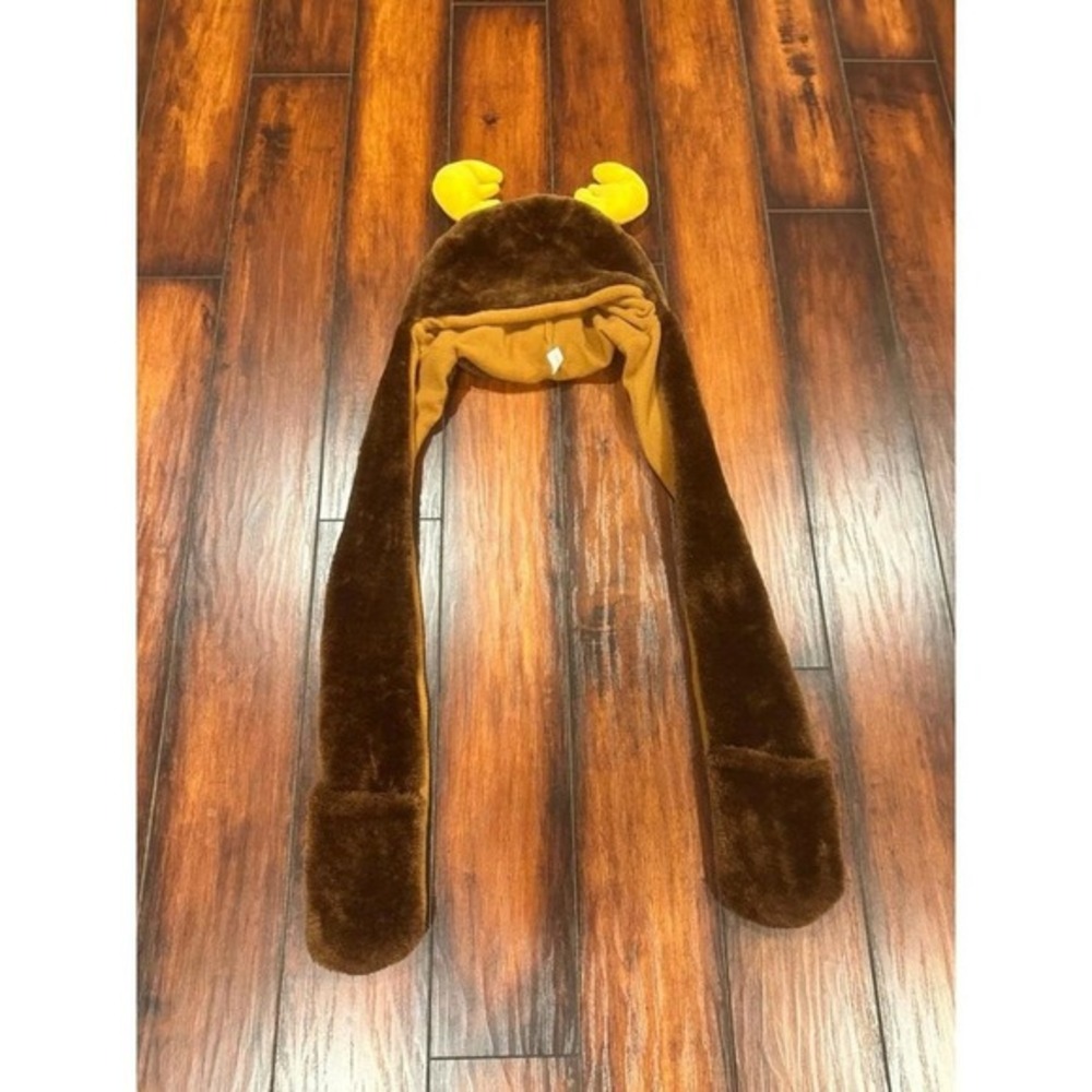 Super Z Cute Plush Animal Hat Winter Warm Winter brown moose with pockets gloves